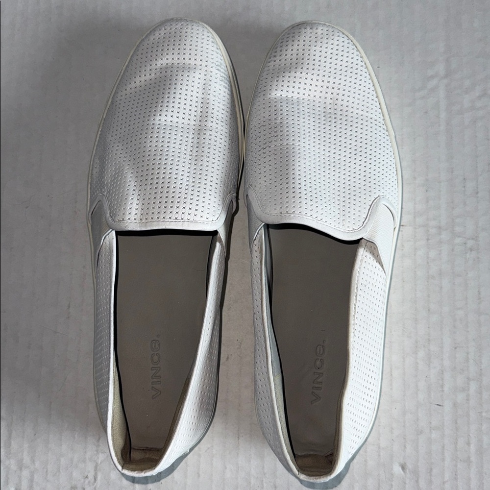 Vince Blair Perforated Leather Slip On Sneakers In White - Picture 10 of 13